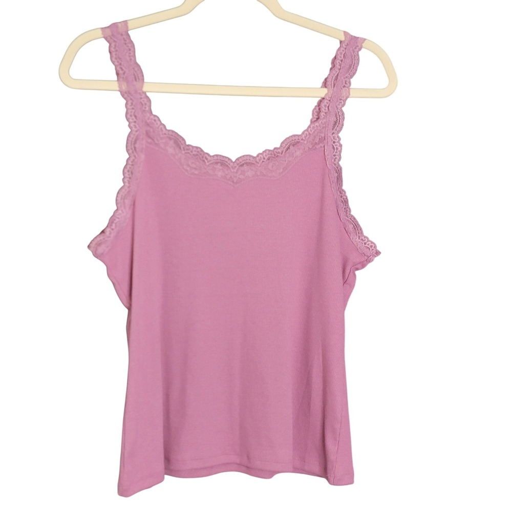 SO Camisole Tank Top Womens XL Purple Lace Trim Ribbed Cotton Blend Y2K Coquette